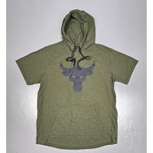 Under Armour Project Rock Short Sleeve Hoodie Shirt Mens Large Green Drawstring